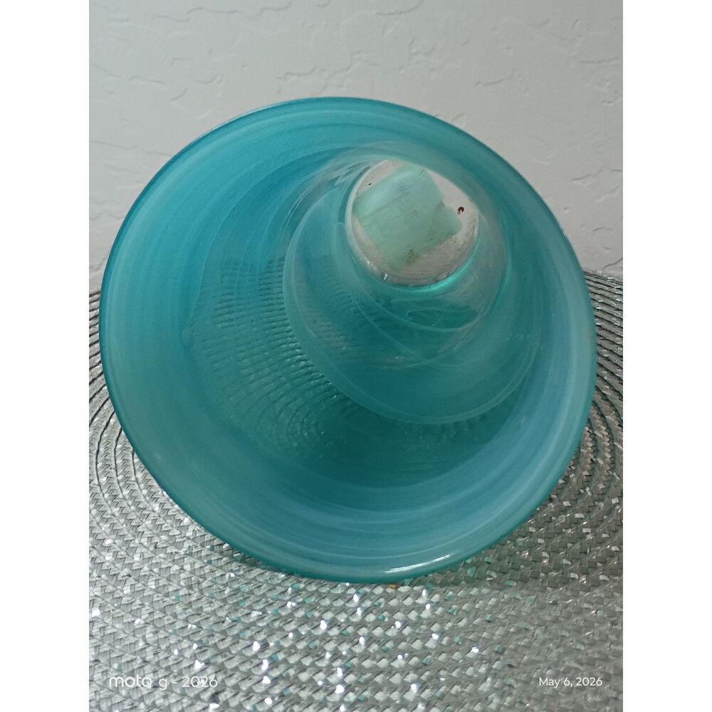 Beautiful Blue and White Flower Vase Made in Turkey Marbled Glass Vase